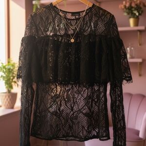 Who What Wear Black Lace Blouse